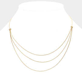 Metal Chain Triple Layered Bib Necklace