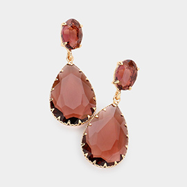 Oval Teardrop Stone Link Dangle Evening Earrings