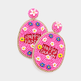 Happy Easter Message Felt Back Seed Beaded Egg Dangle Earrings