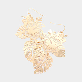 Cut Out Metal Tropical Leaf Link Dangle Earrings