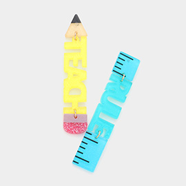 Teach Rule Message Glittered Resin Pencil Ruler Dangle Earrings