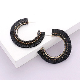 Cube Bead Embellished Raffia Hoop Earrings