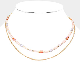 Metal Chain Colorful Rectangle Beaded Double Layered Necklace