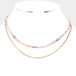 Metal Chain Colorful Rectangle Beaded Double Layered Necklace