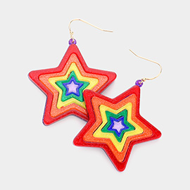 Rainbow Resin Star Dangle Earrings