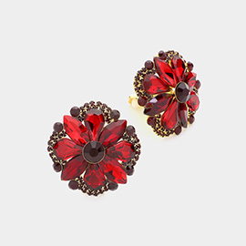 Multi Stone Floral Clip on Evening Earrings