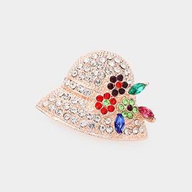 Flower Hat Rhinestone Pin Brooch