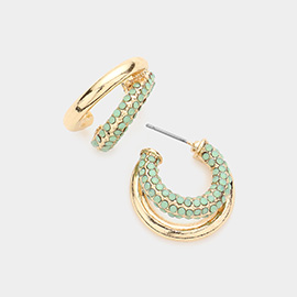 Rhinestone Embellished Split Metal Hoop Earrings