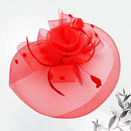 Mesh Flower Feather Fascinator / Headband