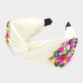 Pearl Centered Flower Multi Stone Embellished Twisted Headband