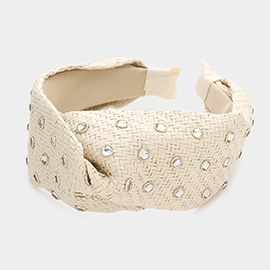 Stone Embellished Straw Twisted Headband