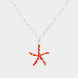 Rhinestone Embellished Starfish Pendant Necklace