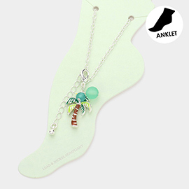 Rhinestone Embellished Enamel Palm Tree Charm Anklet