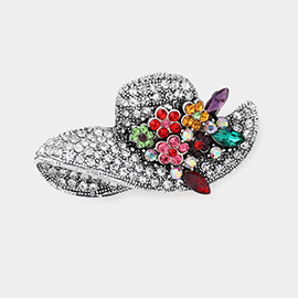 Flower Hat Rhinestone Pave Pin Brooch