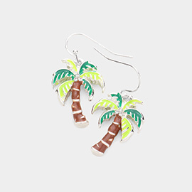 Rhinestone Embellished Enamel Palm Tree Dangle Earrings