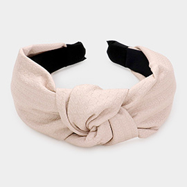 Pattern Detailed Solid Faux Leather Knot Burnout Headband