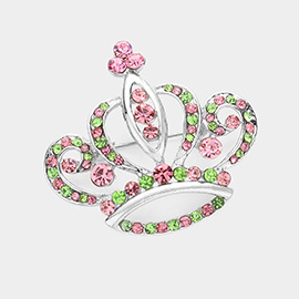 Stone Embellished Crown Pin Brooch