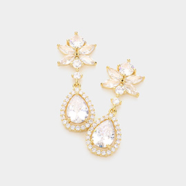 CZ Teardrop Link Dangle Evening Earrings