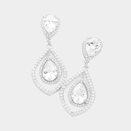 CZ Teardrop Accented Link Dangle Evening Earrings