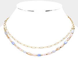 Faceted Rectangle Beaded Double Layered Necklace