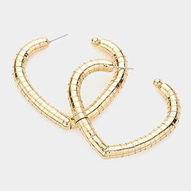 Metal Heart Gooseneck Hoop Earrings