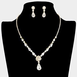 Teardrop Stone Cluster Rhinestone Necklace