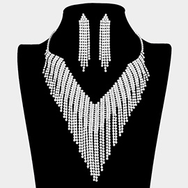 Rhinestone Fringe V Shaped Necklace