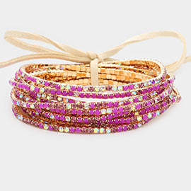 12PCS - Ribbon Colorful Rhinestone Layered Stretch Bracelets