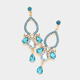 Teardrop Stone Accented Link Dangle Evening Earrings