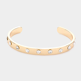 Round Stone Embellished Metal Cuff Bracelet