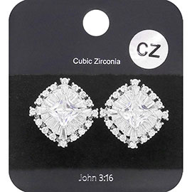 CZ Square Stone Accented Stud Evening Earrings