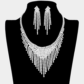 CZ Square Stone Detailed Fringe Necklace