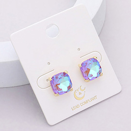 Cushion Square Stone Stud Evening Earrings