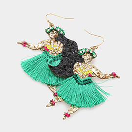 Glittered Tassel Fringe Girl Dangle Earrings