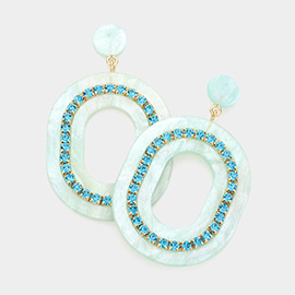 Rhinestone Embellished Celluloid Acetate Open Oval Dangle Earrings