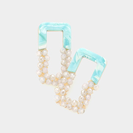 Celluloid Acetate Faceted Beaded Open Rectangle Earrings