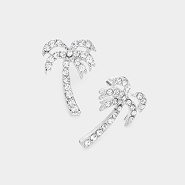 Rhinestone Embellished Palm Tree Stud Earrings