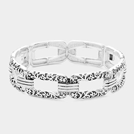 Embossed Pattern Detailed Antique Metal Stretch Bracelet