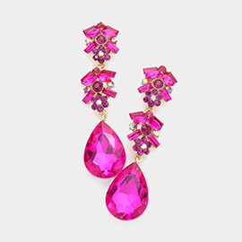 Chunky Pear Crystal Floral Evening Drop Earrings