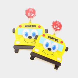 Stop Sign School Bus Link Dangle Earrings