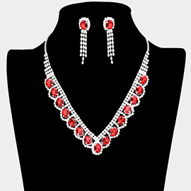 Oval Stone Accented V Shaped Rhinestone Necklace