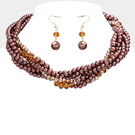 Braided Pearl Faceted Beaded Collar Necklace