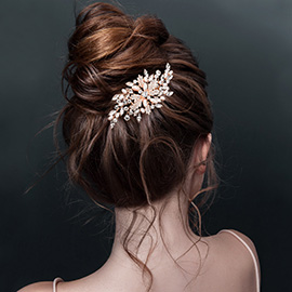 Pearl Stone Embellished Leaf Hair Comb