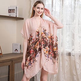 Flower Patterned Cover Up Kimono Poncho