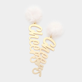 Pom Pom Metal Cheers Message Link Dangle Earrings