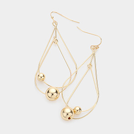 Metal Ball Accented Double Open Teardrop Link Dangle Earrings