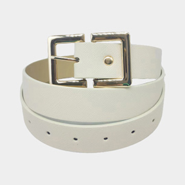 Metal Open Rectangle Buckle Faux Leather Belt