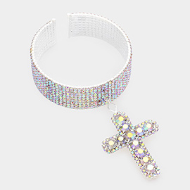 Cross Charm Cuff Evening Bracelet