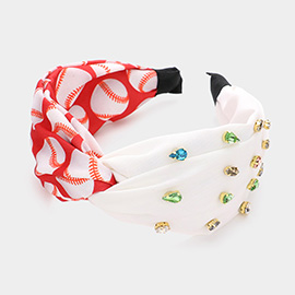 Game Day Multi Stone Embellished Baseball Patterned Twisted Headband