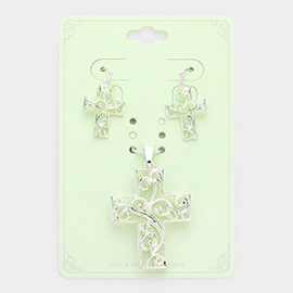 Filigree Metal Cross Pendant Set